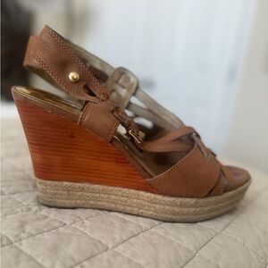 MICHAEL Michael Kors Tan Leather Wedge Sandals